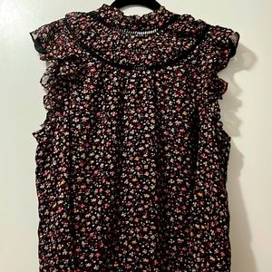 Loft Floral Top- Black with pink and orange flowers.